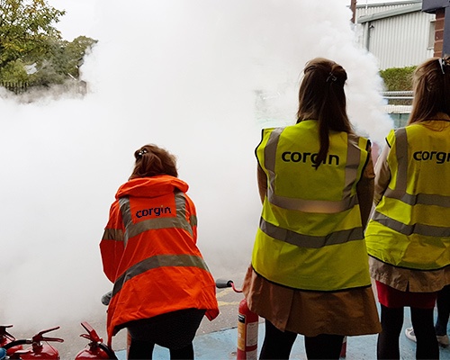 Corgin have a blast on Fire Extinguisher Training Day